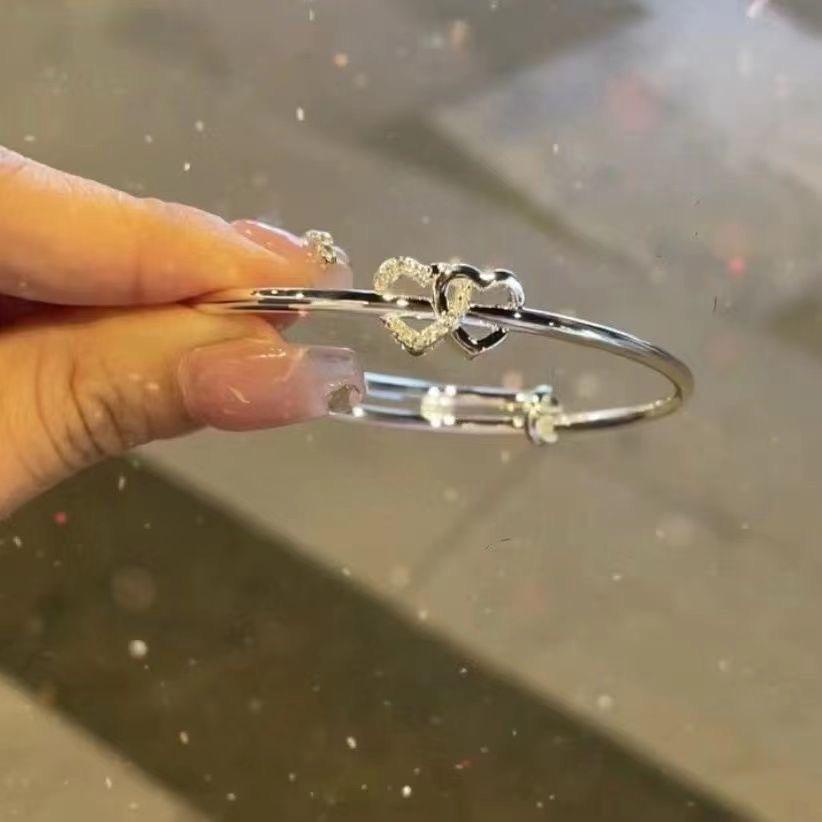 Браслет  Любовь  Двойное Сердце Push-Pull Регулируемый Браслет Сладкий Ювелирный Подарок