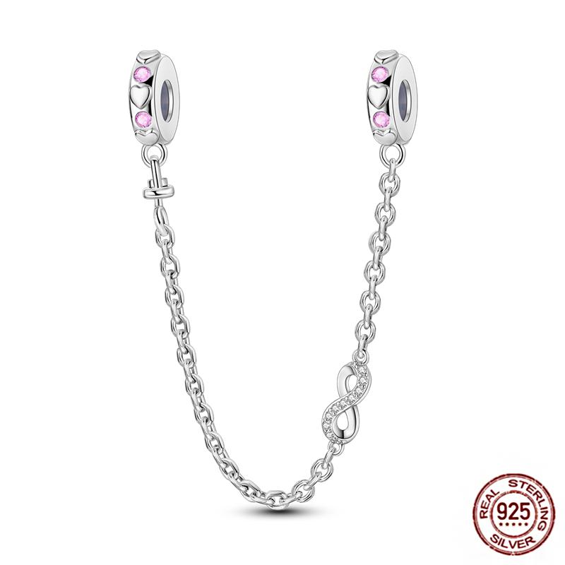 Star Moon Slide Safety Chains Charms 925 Sterling copper Heart Evil eyes Silicone Spacer Beads Fit Original Bracelet DIY Zircon
