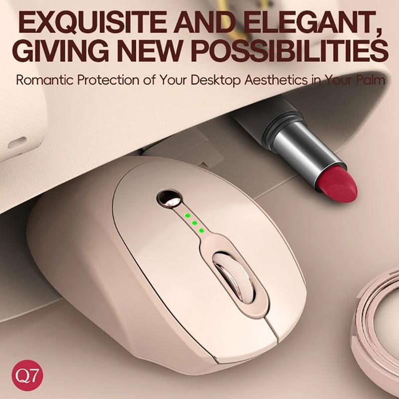 

Q7 перезаряжаемая двухрежимная беспроводная Bluetooth-мышь с дисплеем для зарядки, бесшумная женская Bluetooth-мышь цвета молочного чая
