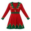 Christmas Elf Girl Costume Dress With Long Sleeves For Holiday Party Performances