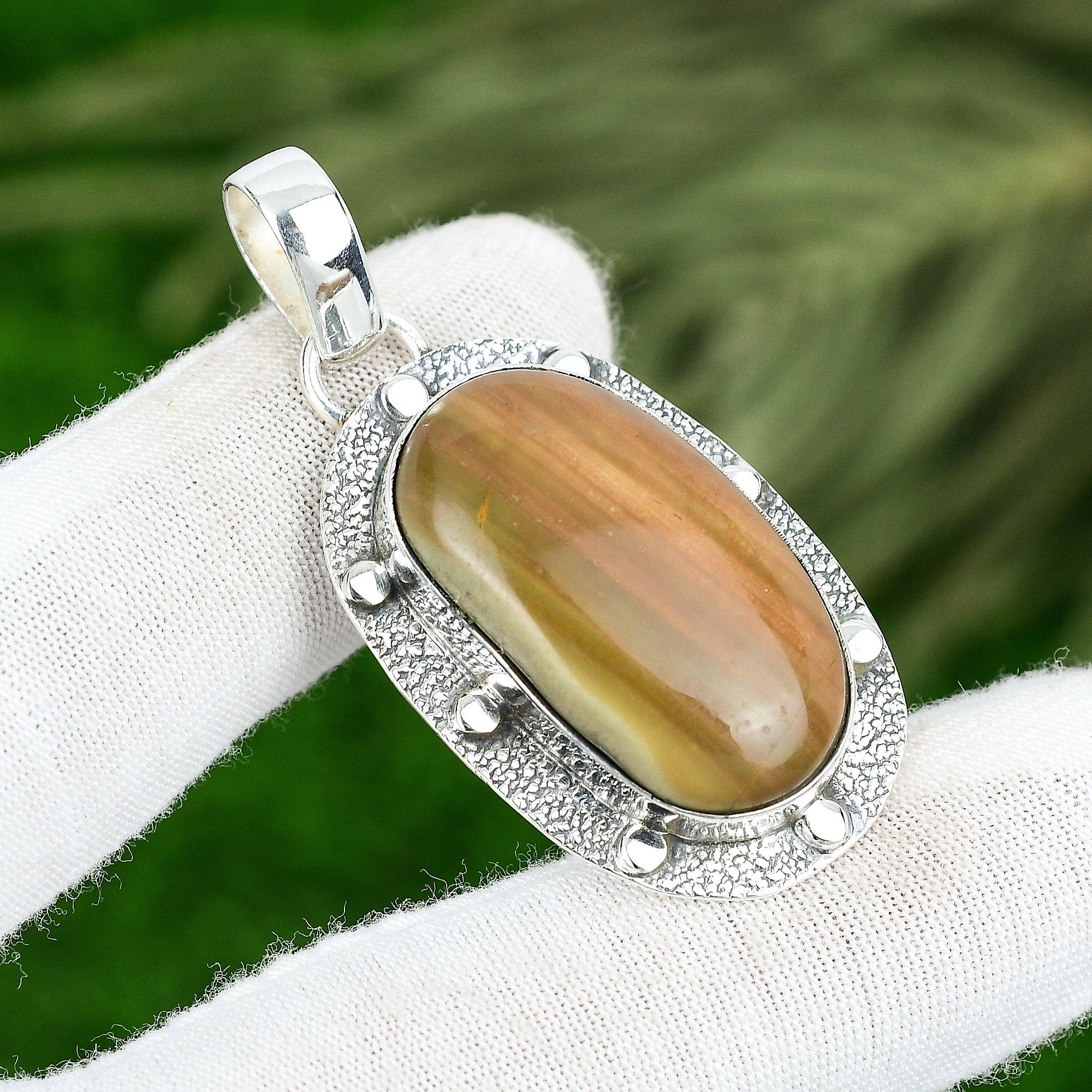 

Oval Imperial Jasper Gemstone Sterling Silver Engagement Sister Bezel Pendant