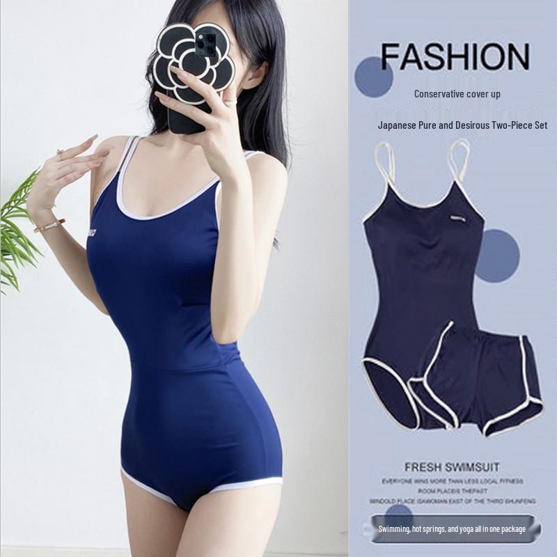 2024 Japanese College Style Two-Piece Women’s Swimsuit: Trendy, Belly-Covering, Sweet, Conservative One-Piece Hot Spring Wear