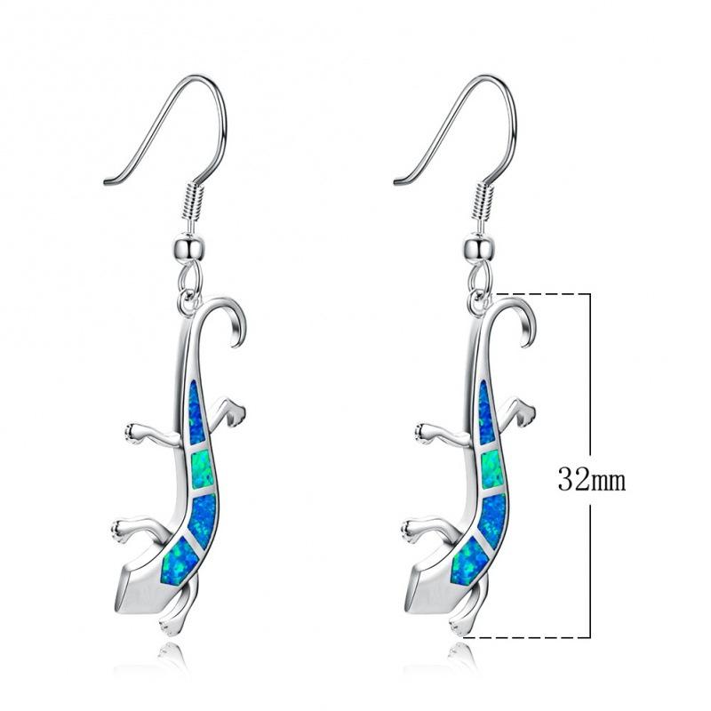 Ohrringe, Europäische und Amerikanische Silber + Weißer Opal Eidechsen-Ohrringe, Exquisite Ohrringe.