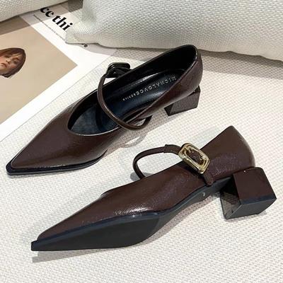 Fashion New Spring Style Pointed Toe Square Heel Versatile Style Single Shoes Women's Shoes Medium Professional Buckle Dress High Heels