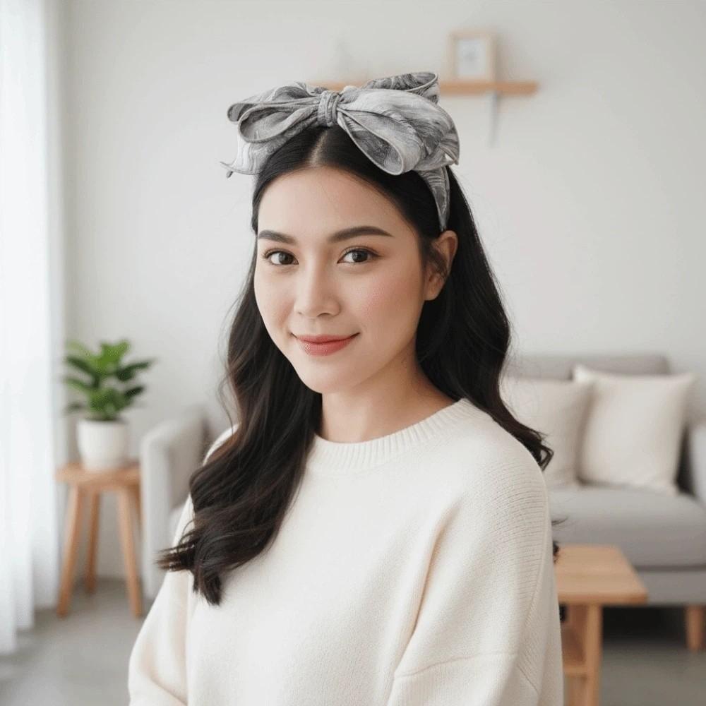 Creative Bownot Wide Hair Hoop Headwear Floral Printed Hairband Three-layer Bow Headband  for Gifts