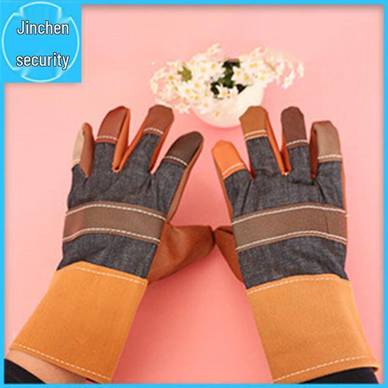Maihanxin Leather & Denim Work Gloves (5 Pairs) One Size