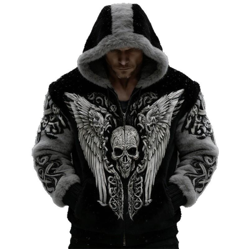 Men's 3D Print Flannel Hooded Zipper Cardigan: Winter Warm Fashion Sweatshirt