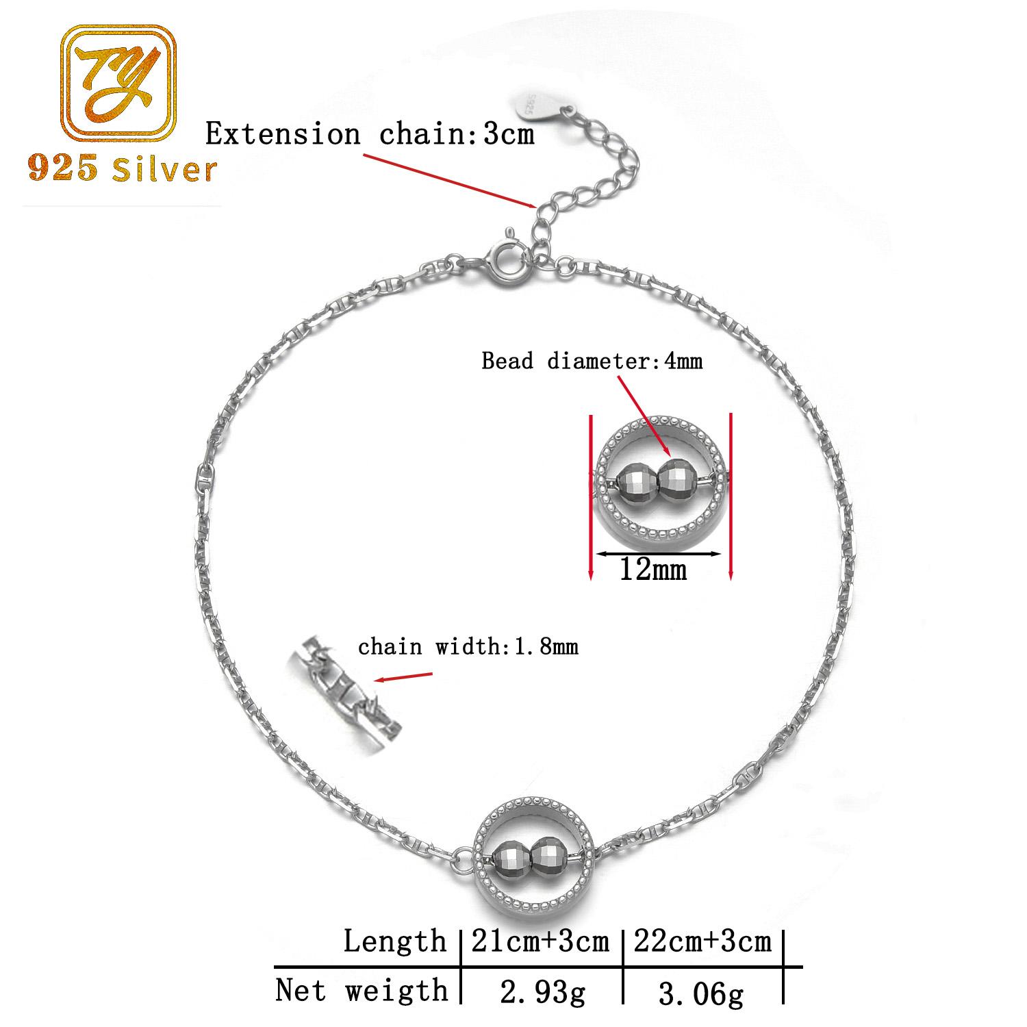 925 Sterling Silver Women s Anklet with Beaded Ankle Bracelet Anklet Anklet Accessory 10 Inches