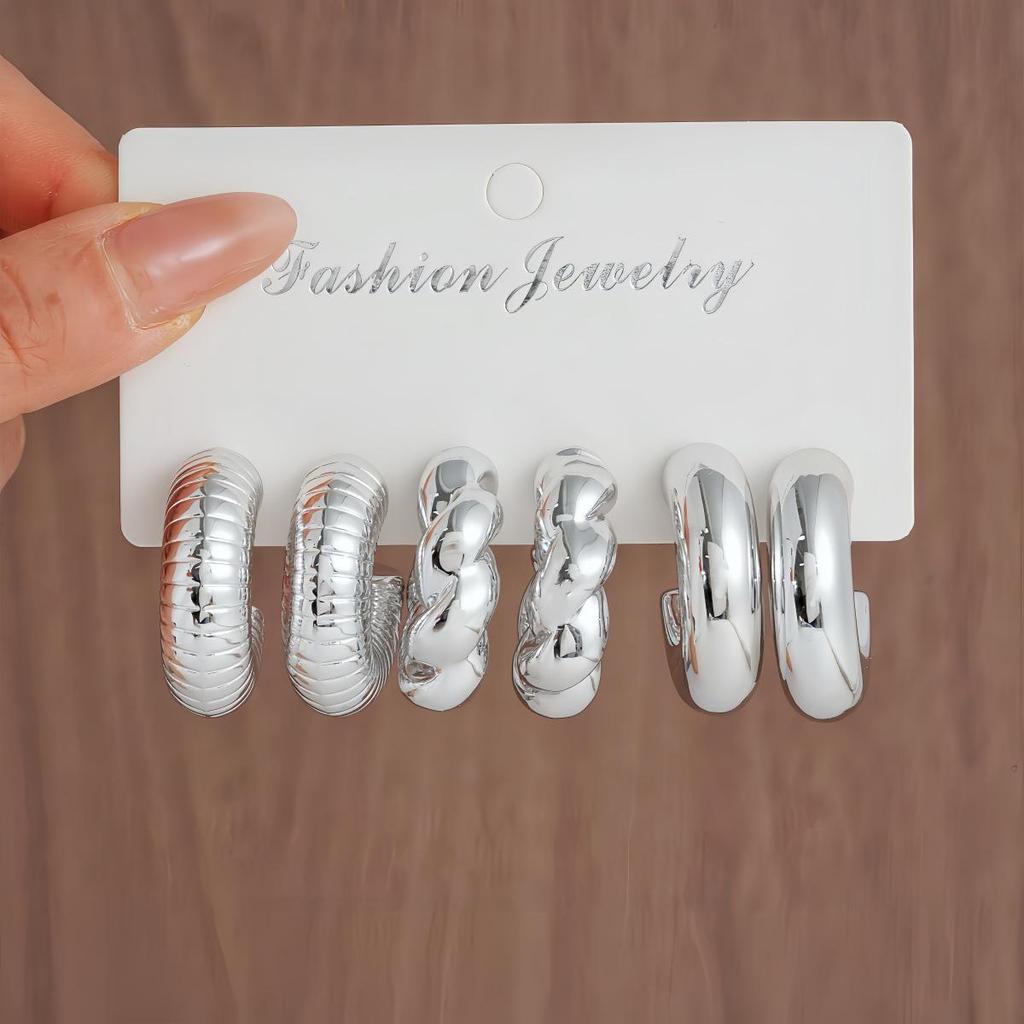 Cross-border Creative Geometric C-shaped Twist Ribbed Earring Set