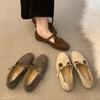 2025 autumn leather French round head single shoes with skirt small leather shoes retro low heel buckle flat Mary Jane shoes