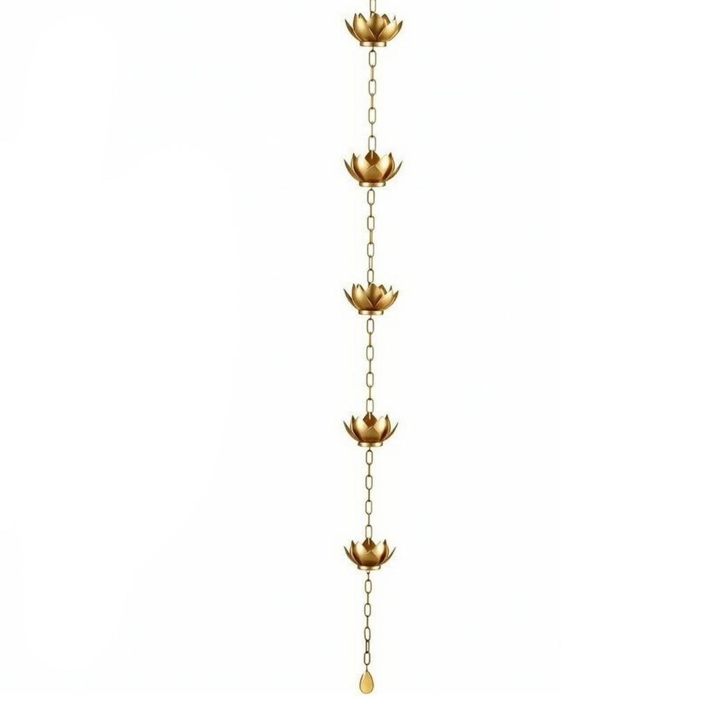 Rain Chain with Lotus Cups Botanical Decorative Outdoor for Courtyard