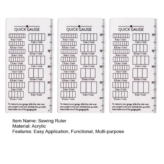 Quick Gauge Ruler No Counting Needed Stitch Gauge Transparent Stitch Measurement Tool with Inch Scale Grid for Sewing Crochet Projects