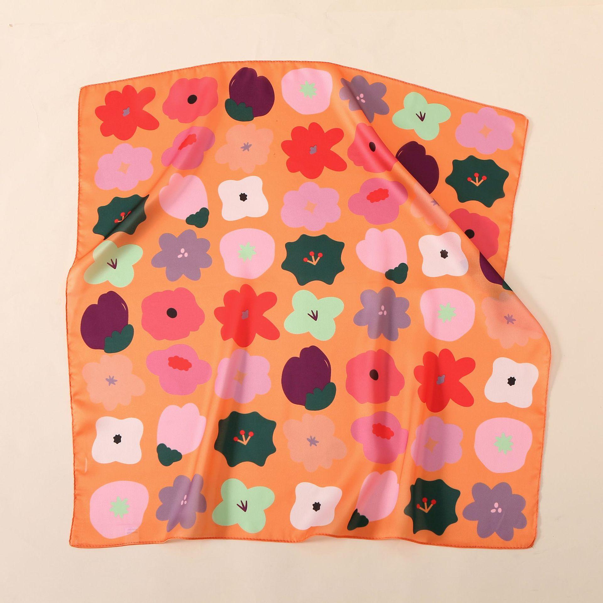 Factory direct sales Korean ins satin small square scarf, Hyunya style small flower decorative scarf gentle and versatile silk scarf 58*58cm