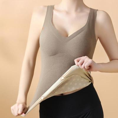Autumn and Winter Seamless Velvet Warm Vest for Women Versatile Tailored and Thickened Top with Chest Cushion Thermal Underwear