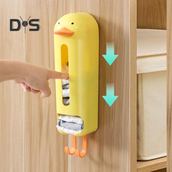 Plastic Bag Holder Wall Mounted Sock Underwear Organizer Grocery Bag Dispenser Cartoon Duck Design Underwear Storage Box for Wardrobe Cabinet Bedroom