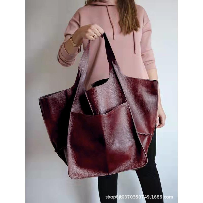 New Simple Wind Big Bag Soft Leather Large Capacity Shoulder Portable Tote Bag Wind Women's Bag