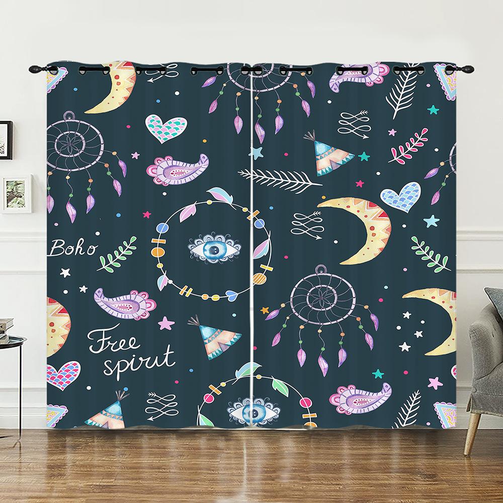 Curtain Dream Catcher Feather 3D Digital Printing Blackout Curtain Punching