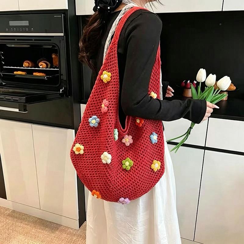 Yogodlns Letnia Pleciona Torba na Ramię dla Kobiet, Modna Duża Torba Tote, Plażowa Kwiatowa Wzorzysta Torba z Wypustkami na Ramię