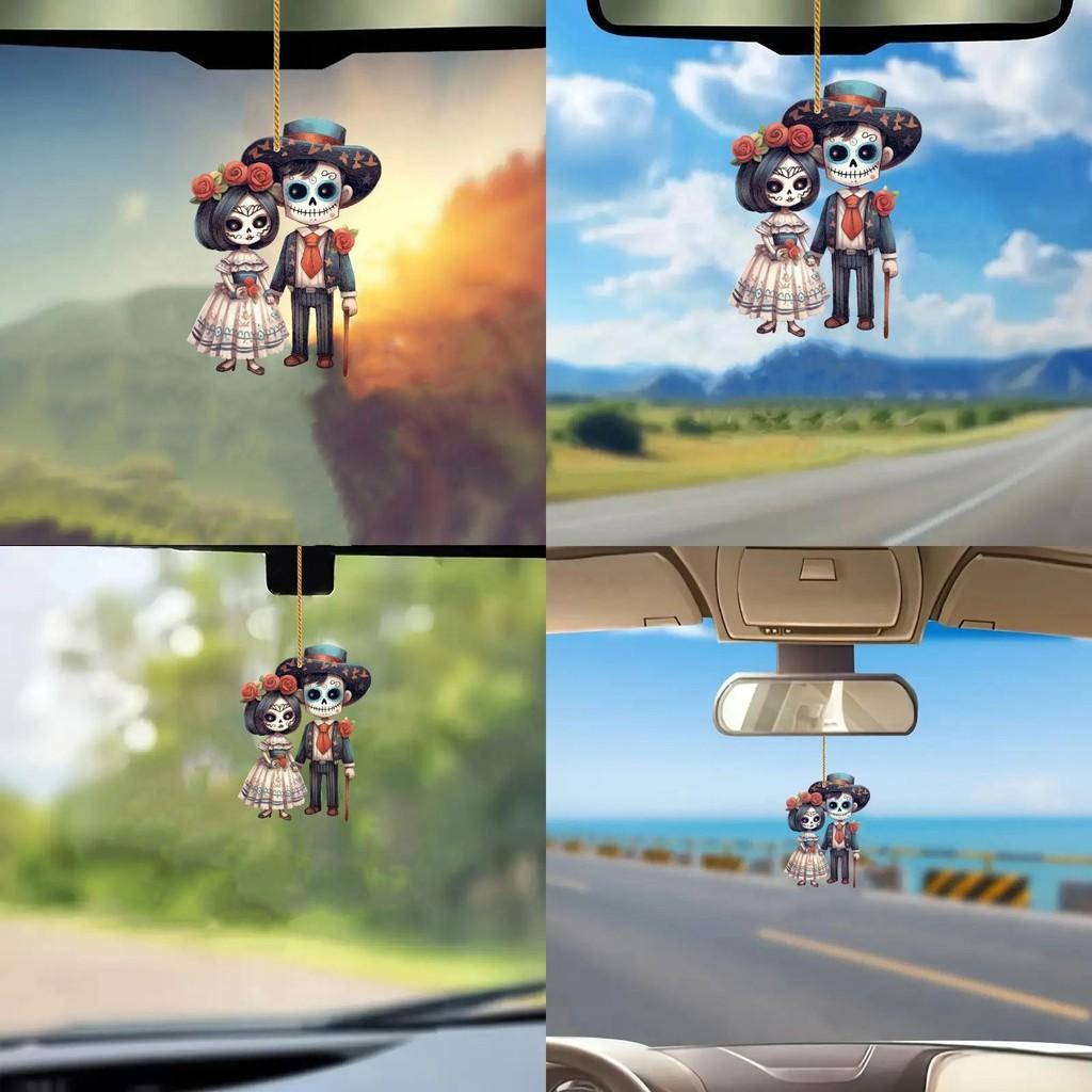 Halloween Couple Skull Acrylic Car Decoration With Cartoon Style For Interior Decor