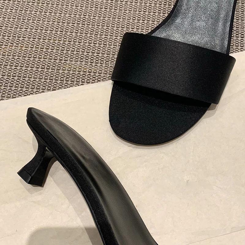 Minimalist elegance cat heel sandals women one-word slippers wear high heels