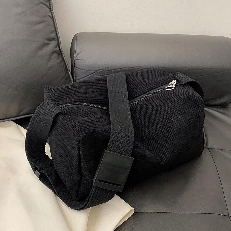 Design sense canvas bag women's new strip velvet shoulder bag small satchel bag commuter pillow bag oblique span bag