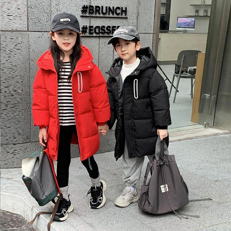 Winter Girls Jacket Long Solid Color Thick Keep Warm Hooded Down Outerwear for 3-10Y Teen Girls Casual Cotton Windbreak