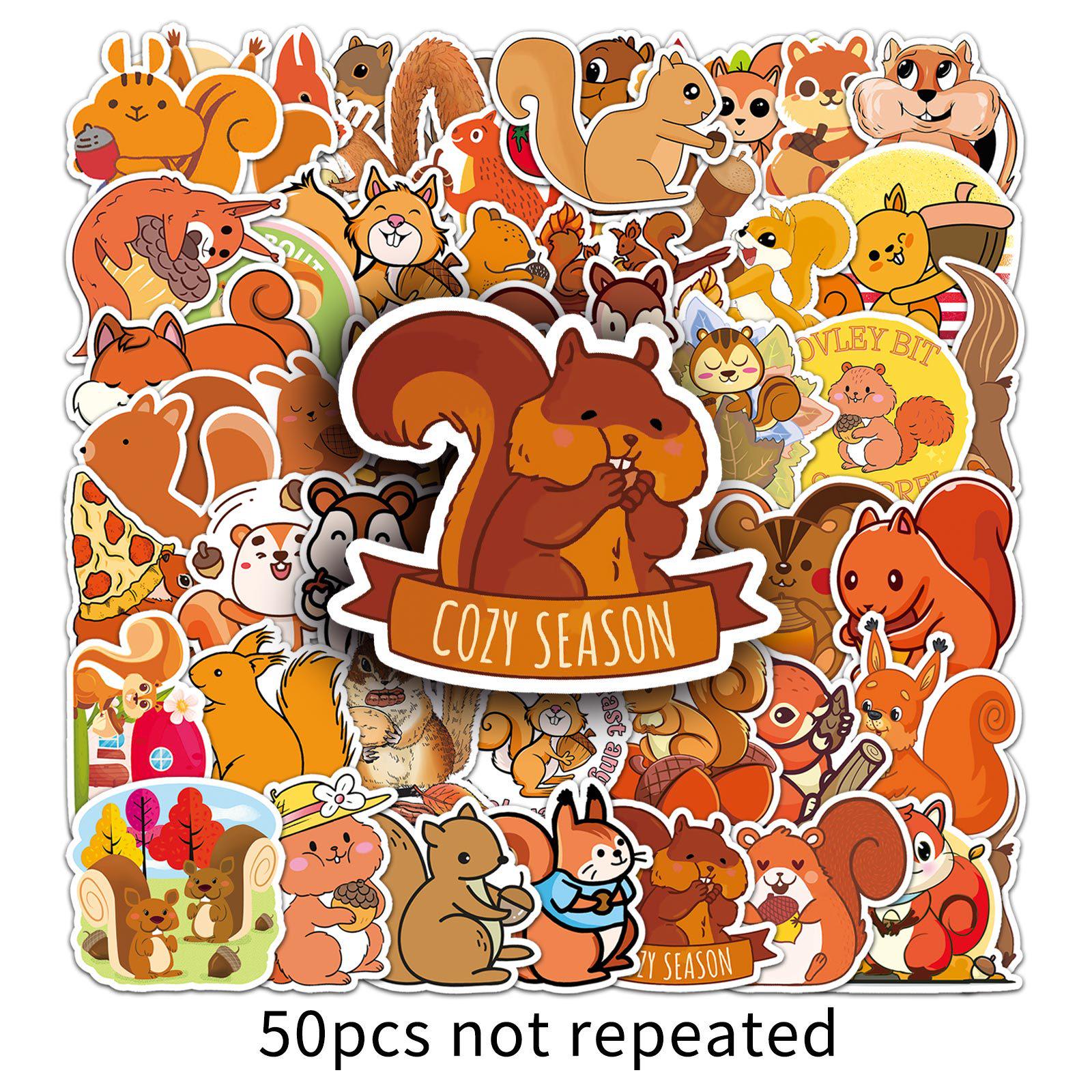 50 Squirrel & Cartoon Animal Stickers – Waterproof DIY Pack for Skateboards & Luggage