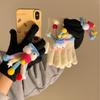 Cute Funny Gloves Women Winter Warm Five Fingers Electric Vehicle Riding Gloves Students Cold Plush
