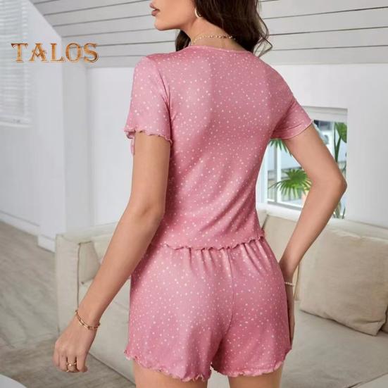 Dam Pyjamas Set Kortärmad Rundhalsad Topp Elastisk Midja Dragsko Shorts Volang Lounge Set Sommar 2 Delars Sovklädesset