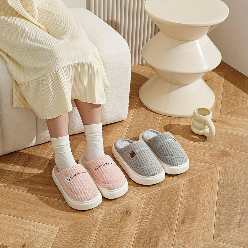 Warm Fuzzy Slippers Comfortable Solid Color Home Warm Slippers Non-Slip Plush Indoor Footwear with Soft EVA Sole