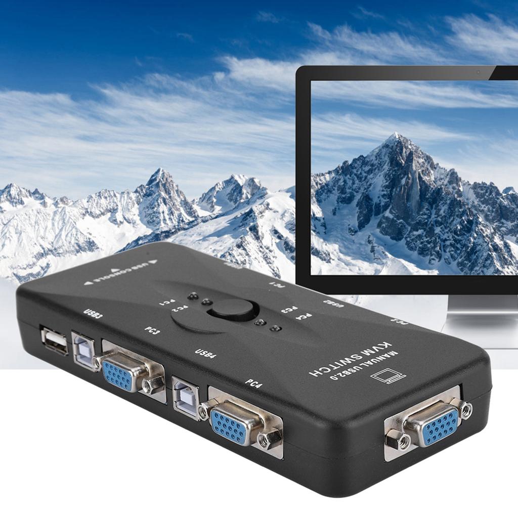4 Port USB 2.0 KVM VGA SVGA Monitor Hub Computer Switch Box Adapter Devices for PC Keyboard Mou