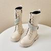 2024 New Girls High Boots Casual Sequined Korean Style Side Zipper Black Beige Princess Shoes Children Boots for Catwalk Elegant