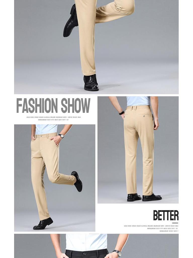 Men's Summer Business Casual Ice Silk Quick-Dry Pants - Straight-Leg, Nine-Point, Light and Formal for Young and Middle-Aged