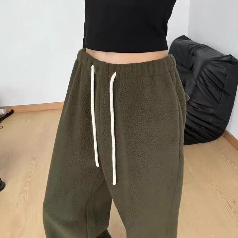 Women's Plush Fleece Wide-Leg Pants - High Waist, Loose Fit, Thickened for Winter 2025
