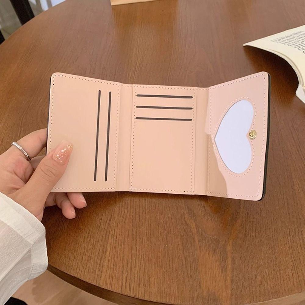 Classic Cute Bow Tri-fold Short Wallet PU Multifunctional Small Wallet Multiple Card Positions Three Fold Purse Daily Use