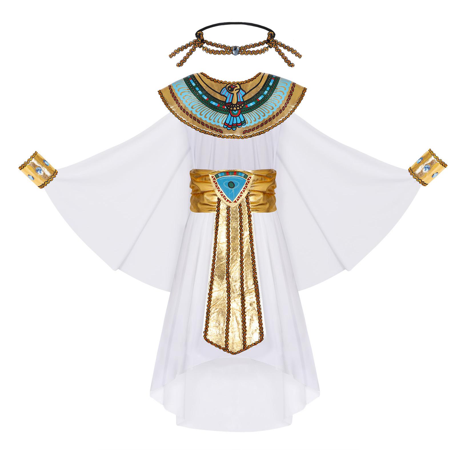 Kids Egyptian Pharaoh Cleopatra Costume Halloween Cosplay Role Play Stage Outfit Dress M