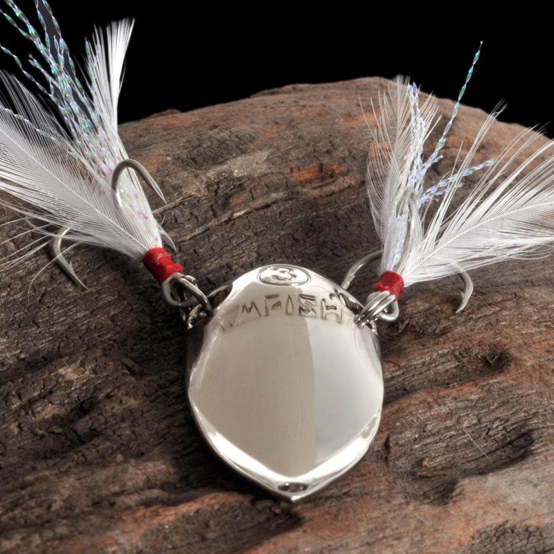 

Juyang Широкоротая Голографическая Блесна-Спиннер с Двойным Крючком в Виде Пера Цикады для Окуня и Судака 20g серебряный