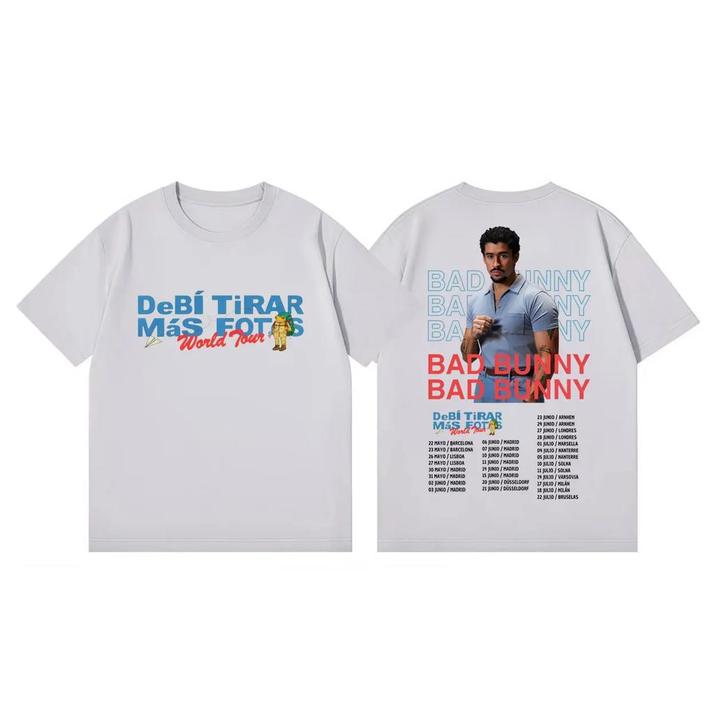 Bad Bunny Debi Tirar Mas Fotos World Tour 2026 T Shirt Fashion Hip Hop Short Sleeve T-shirt Unisex Casual Loose Cotton T-shirts