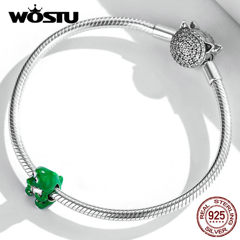 WOSTU 925 Sterling Silber Niedlicher grüner Krokodilanhänger mit großen Augen Passend für Original-Armband und Halskette DIY Schmuck