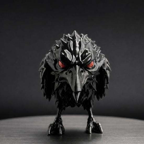 3D Printed Dark Crow Figurine, Spooky Raven Statue Sculpture, Realistic Miniature Bird Ornament for Halloween Home Office Decoration