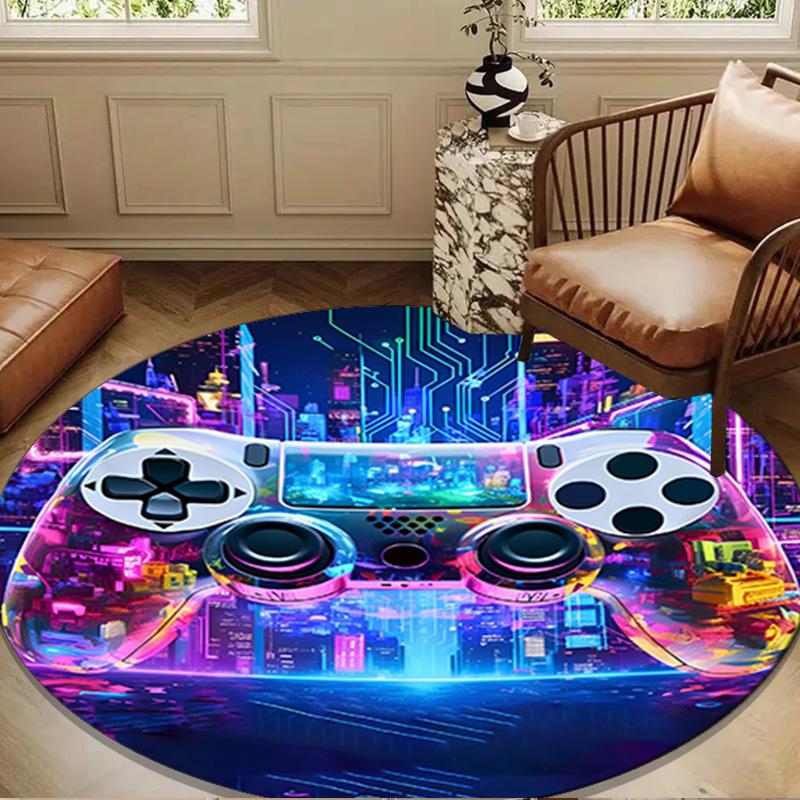 Electric Gaming control Round Rug for Livingroom,Bedroom, Palyroom, Chair Rug, Area rug, Circle Carpet, Large Size Fan Christmas gift