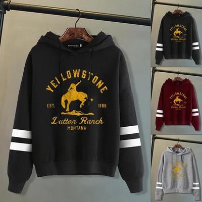 Men's and Women's Fashion Casual Yellowstone Print Pullover Shirt Personalized Outdoor Long Sleeve Striped Sweatshirt Hoodie Top