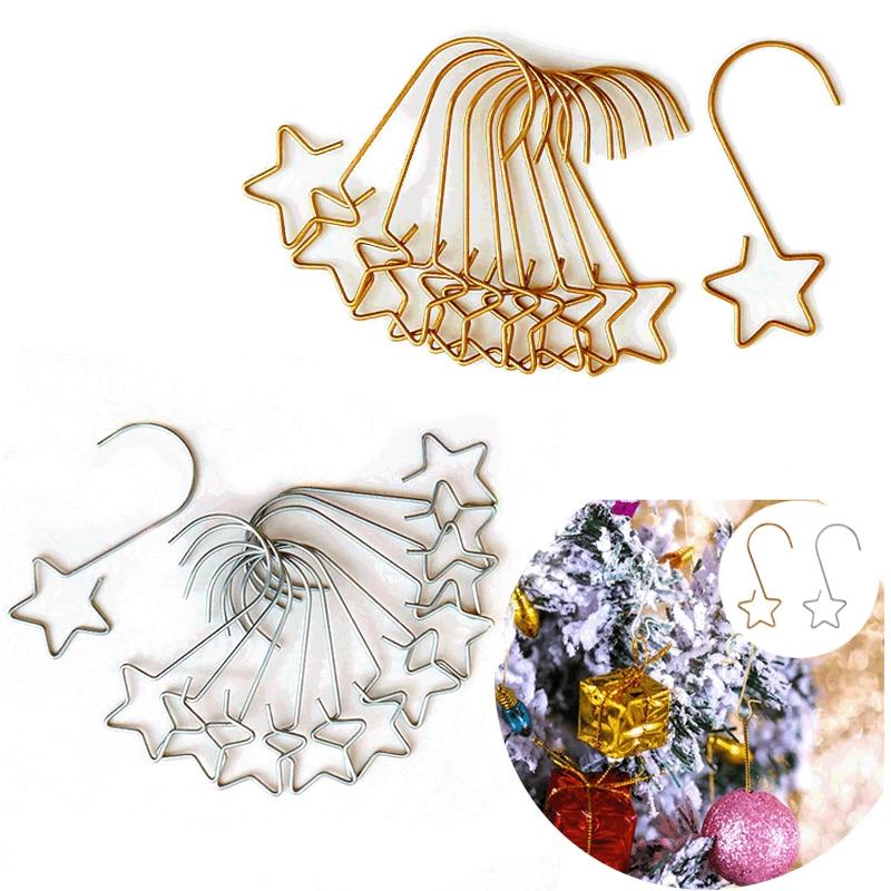 Christmas Wreath Star Hooks for Christmas Tree Hanging Pendant Ornament Metal Star Decorations Hook Xmas Home Decor