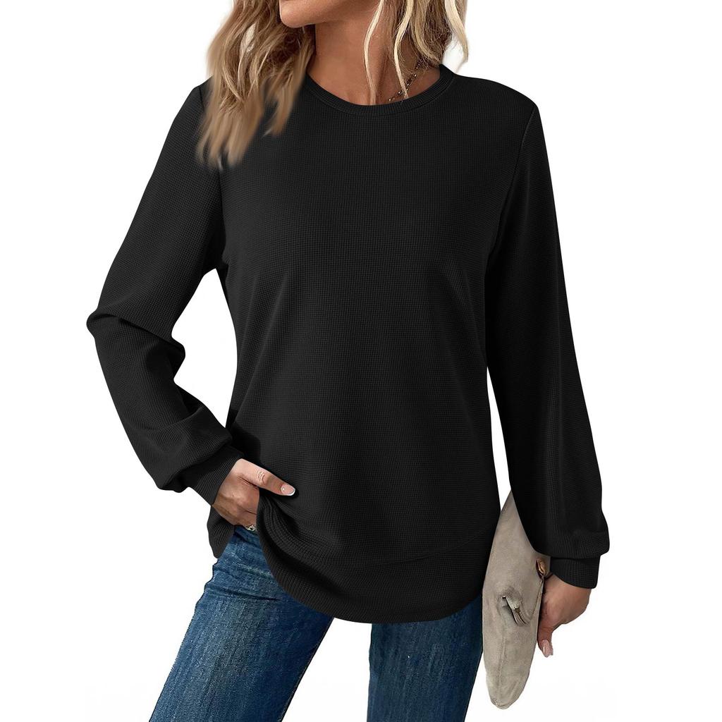 Women's Fashionable Casual Round Neck Solid Color Long Sleeve Top