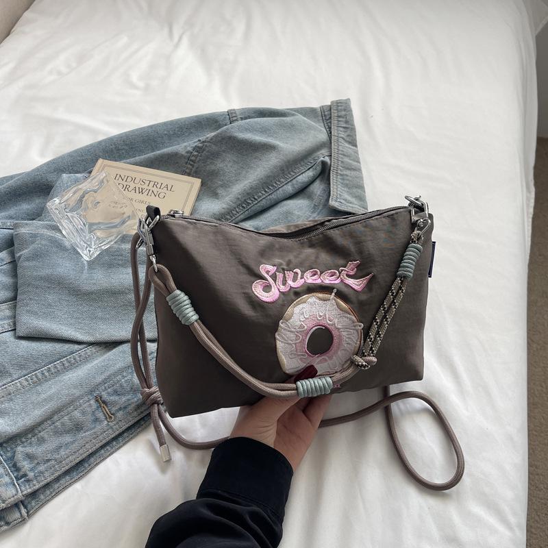 Экологичная японская вышитая сумка через плечо для женщин - Нейлоновая маленькая квадратная ручная и плечевая сумка серый