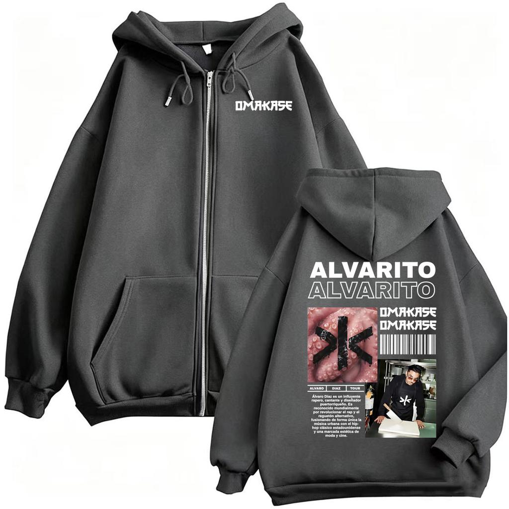 Omakase Alvaro Diaz Tour Bluzy Rozpinane z Kapturem Męskie Damskie Codzienne Oversize Kurtki Bluzy Swetry
