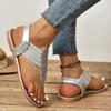 Women's New Summer Flat Sandals Large Size One-Line Sandals with Diamond Clip Toes