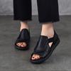 Johnature Simple Versatile Flat Sandals Genuine Leather Cowhide Hollowed Out Peep Toed Women's Shoes