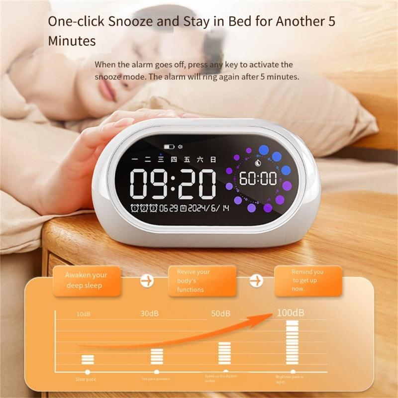 Intelligent Digital Alarm Clock Extra Loud Alarm Rechargeable LED Display Timer For Deep Sleepers Contemporary Design