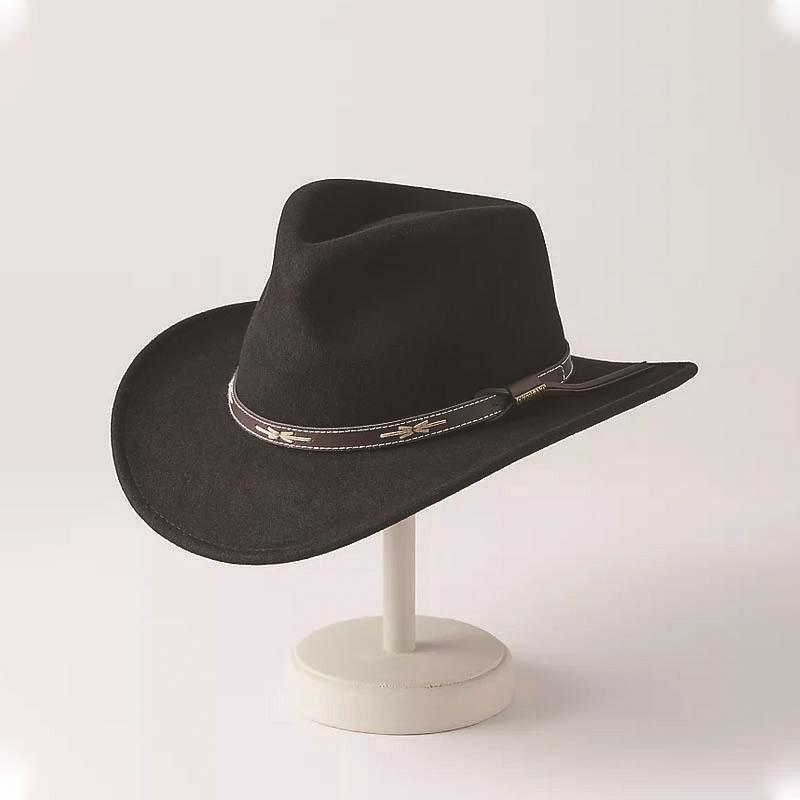 

Hot Sale Pure Wool Top Hat Ethnic Style Belt Decorative Felt Hat Outdoor Jazz Hat чорний